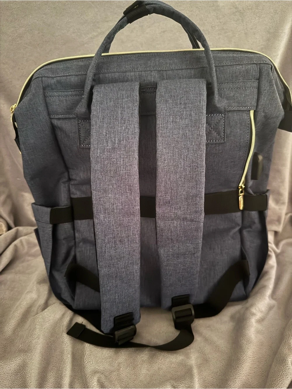 Lovevook Denim Blue Laptop Backpack For Work School or Travel with Gold Accents
